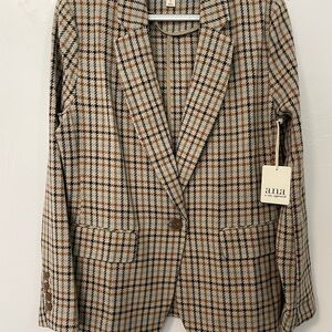 a.n.a Women's Checkered Blazer - Beige and Black